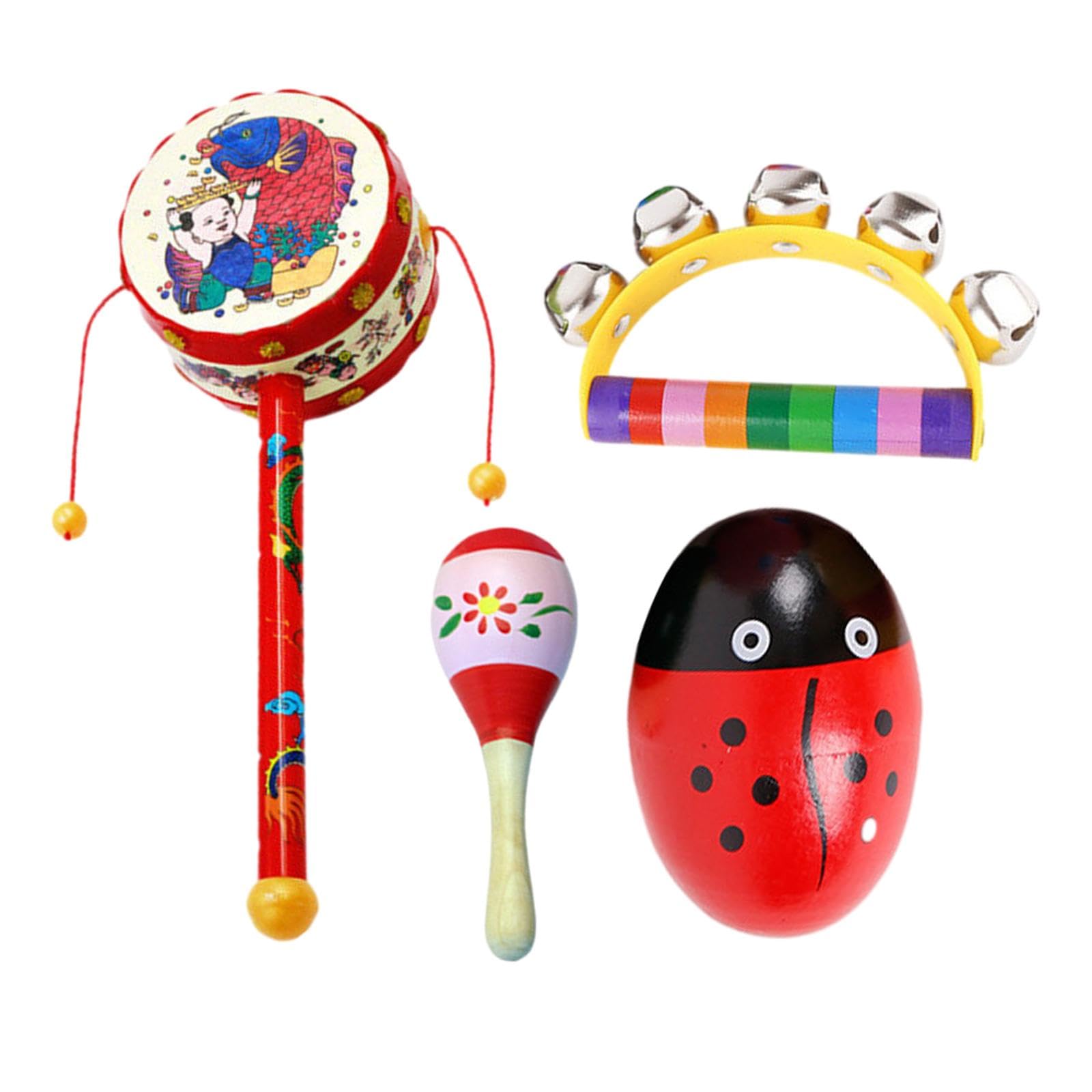 Secret Desire 4 Pieces Wooden Percussion Musical Instrument Playset For Newborn Baby Party Style A|Rattles