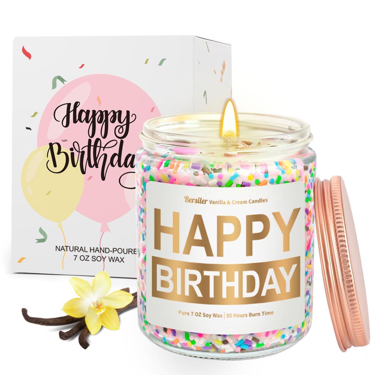 Bersiler Happy Birthday Candle Gifts for Women, Vanilla Cream Birthday Candle, Unique Birthday Gifts for Her Best Friend Women, 