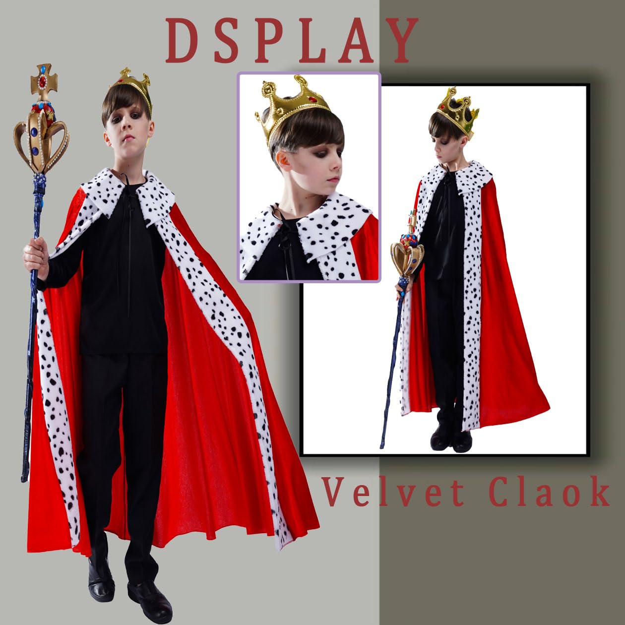 Dsplay Kids Regal King Cape Costume (7-9Y)