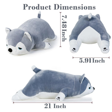 Meowtastic Cute Weighted Stuffed Animals - 21' 3.5 Lbs Weighted Husky Stuffed Animal Huskies Plush Pillow, Big Weighted Stuffed Dog Plush Toys Gifts For Kids & Adults (21' 3.5 Lbs, Grey Husky)