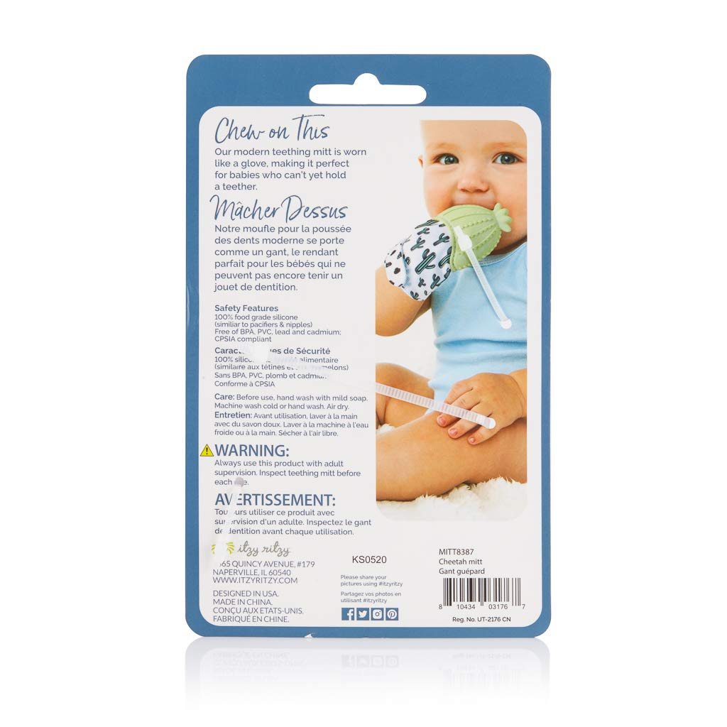 Itzy Ritzy Silicone Teething Mitt - Soothing Infant Teething Mitten W/Adjustable Strap, Crinkle Sound, Textured Silicone To Soot
