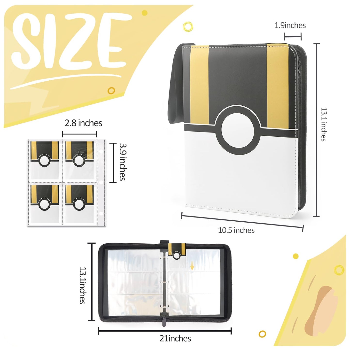 900 - Pockets Trading Card Binder with Removable 50 Sleeves  Card Collector Album with Zipper  Portable Card Holder Book Fits Sports Card  Game Card - Black
