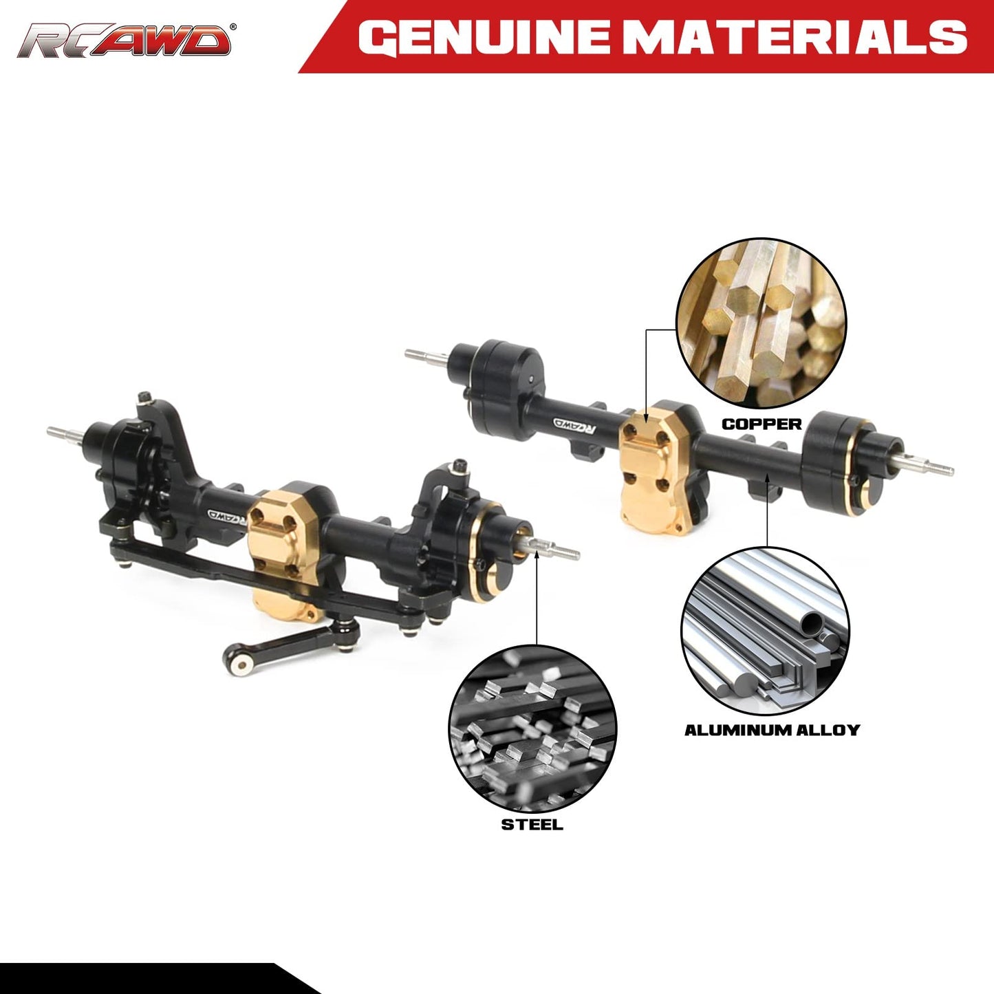 RCAWD Front and Rear Portal Axle Set for Axial SCX24 Upgrades Housing with Steel Gears& Brass Worm Gears& Brass Third Member Hou