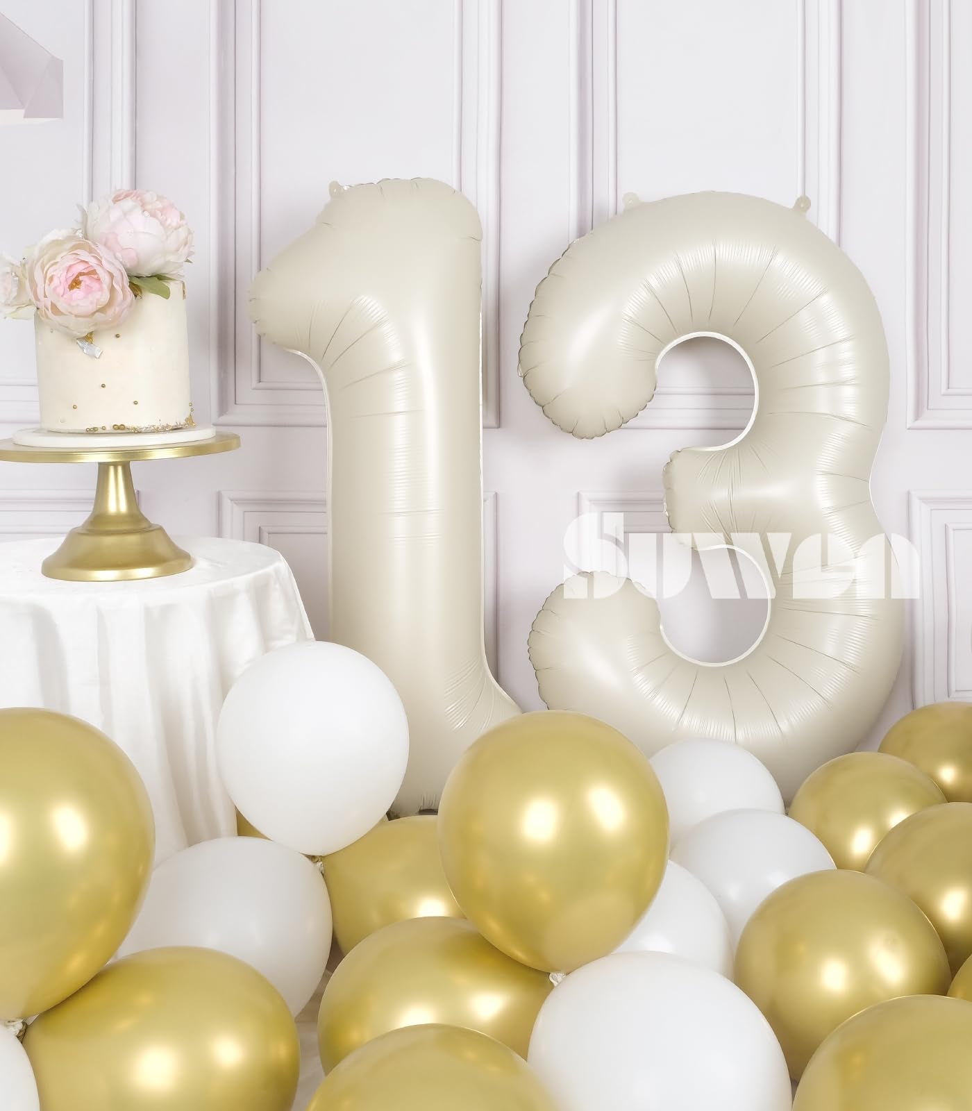 Suwen 40 Inch Cream White Large 13 Number Balloons Big Foil Helium Number Balloons 0-9 Jumbo Happy 13Th Mylar Birthday Party Dec