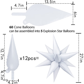 60 Pcs Star Foil Balloons Explosion 12 Point Cone Balloons Magic Starburst Balloons Large For Wedding Anniversary Backdrop Birth