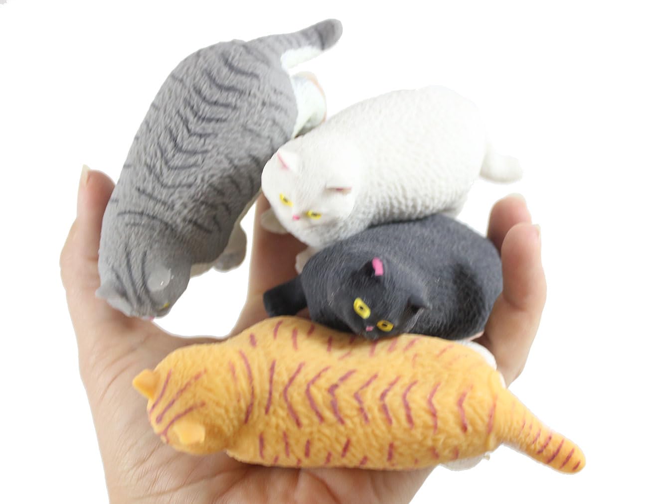 4 Fat Stretchy Cat Crushed Bead Sand Filled - Kitty Lover Sensory Fidget Toy Weighted (4 Fat Cats (All 4 Colors))