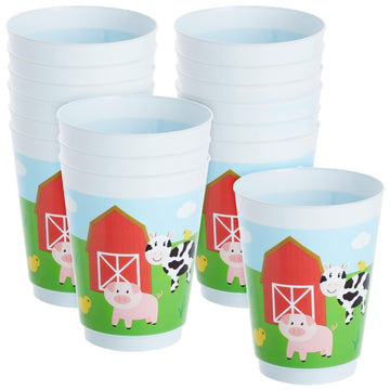 BLUE PANDA 16 Pack Plastic Farm Animals Cups - Barnyard Party Favors for Birthday Party Supplies (16 oz)