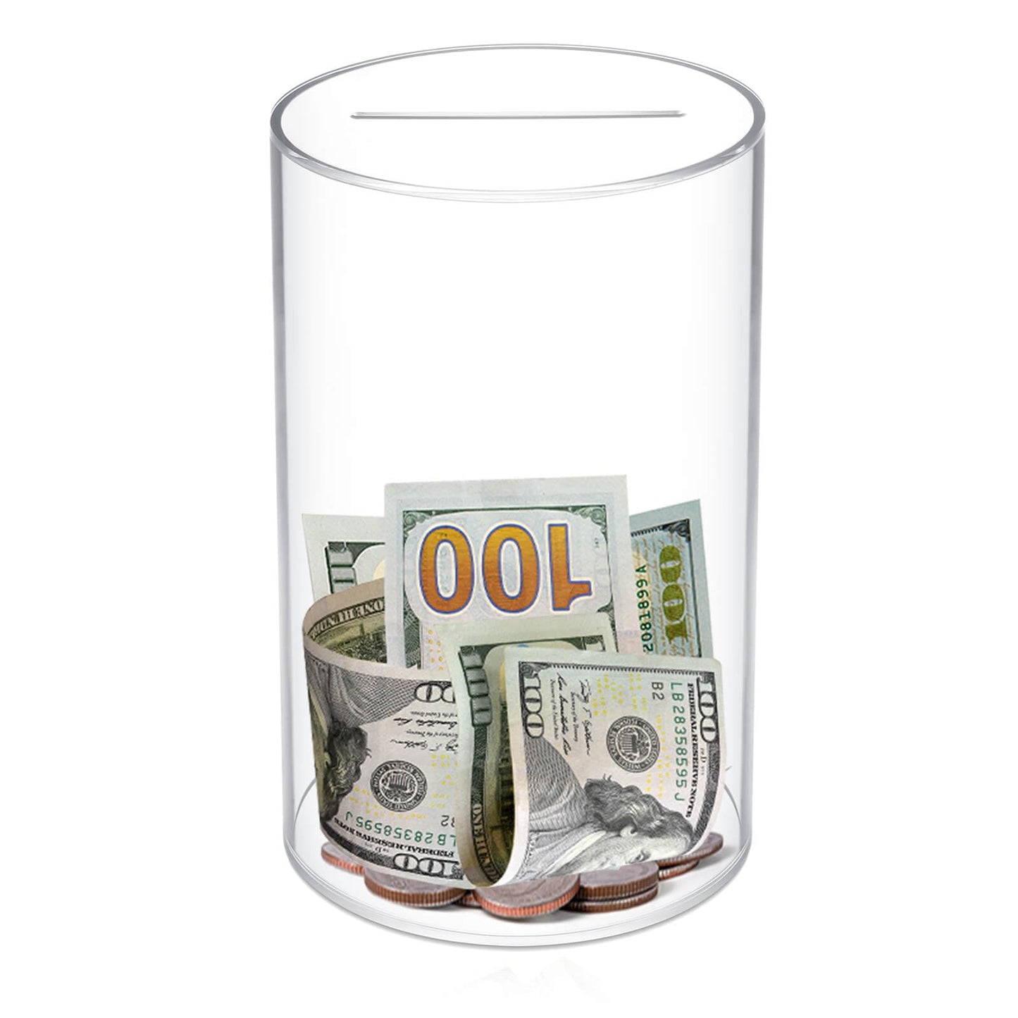 LMSNE Piggy Bank for Adults or Kids, Clear Piggy Bank Must Break to Open, Unopenable Acrylic Savings jar, Size 8'' H x 5'' Diame