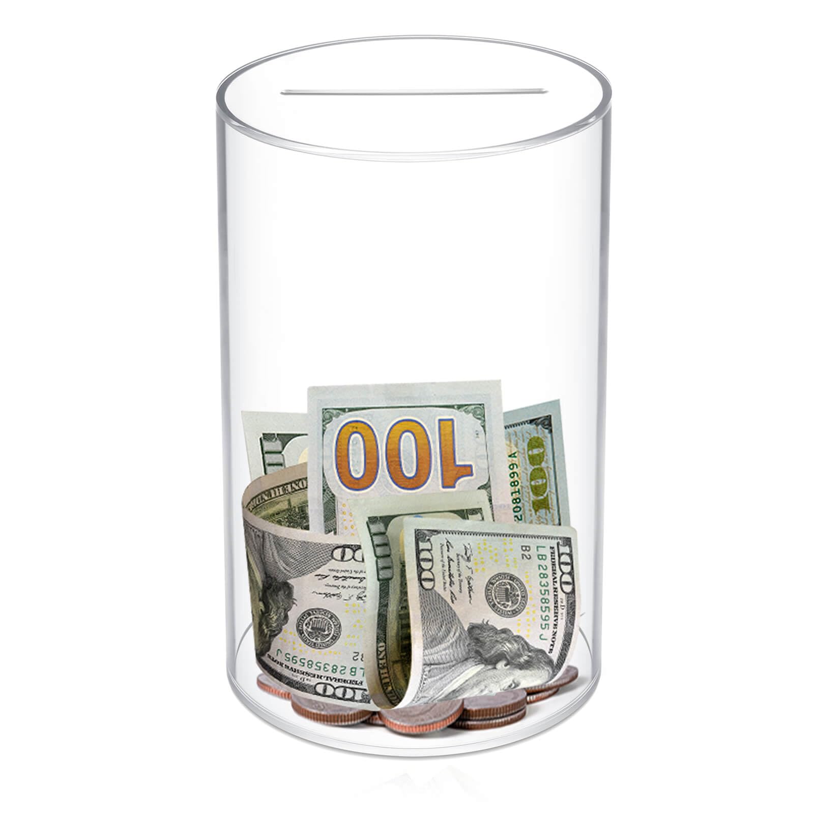 LMSNE Piggy Bank for Adults or Kids, Clear Piggy Bank Must Break to Open, Unopenable Acrylic Savings jar, Size 8'' H x 5'' Diame
