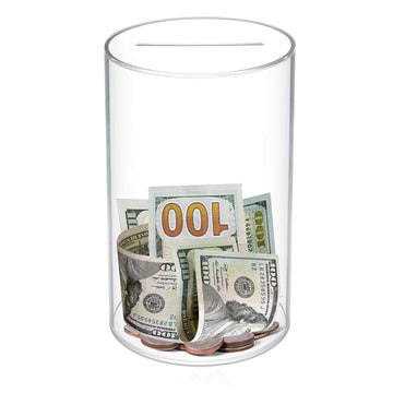LMSNE Piggy Bank for Adults or Kids, Clear Piggy Bank Must Break to Open, Unopenable Acrylic Savings jar, Size 8'' H x 5'' Diame