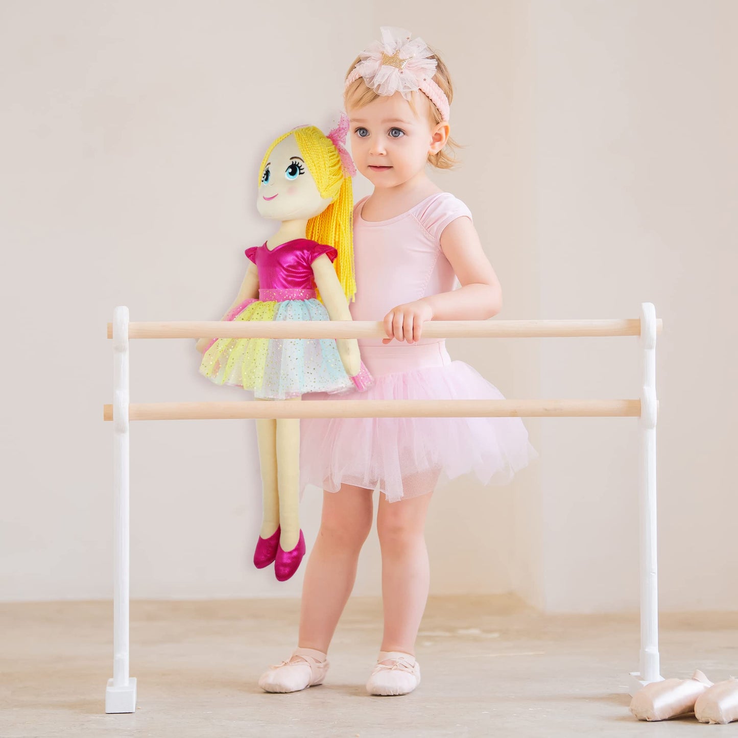 June Garden 30" XL Ballerina Princess Polina Plush Doll - Soft Polyester, Pink Outfit - Perfect Gift for Toddlers and Little Girls