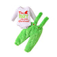 Visgogo Infant Baby Christmas Jumpsuit Set Letter Print Long Sleeve Romper Green Suspender Costume Pants (Green, 12-18 Months)