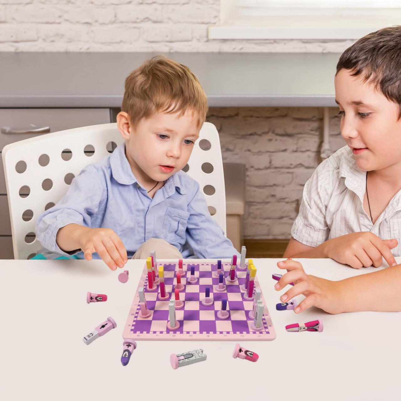 TOYANDONA Wooden Chess Set  11.8 inch Cartoon Travel Chess Set Pink Chess Board Game Set with Cute Chess Pieces for Kids and mature-themeds