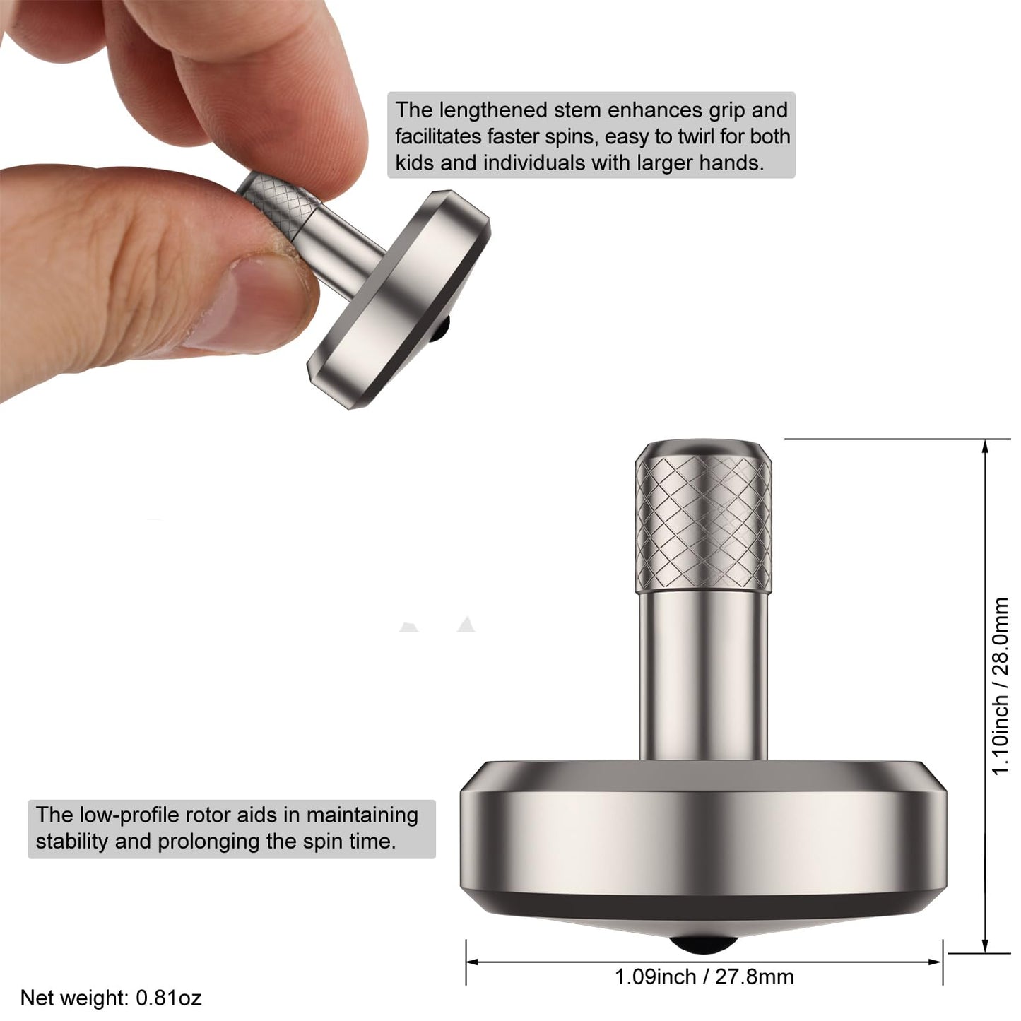 Djuiinostar Premium Titanium Spinning Top: Lengthened Stem, Easy To Twirl, Decent Performance (4-7 Minutes), Cnc Machined, Great Time Killer, Edc Fidget Toy Dst-821