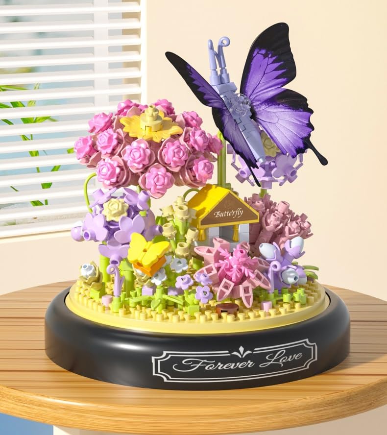 582 PCS Micro Brick Flower Butterfly Bouquet Building Sets  Animals Botanical Collection Blocks Model for mature-themed Toys Home Decor and Office Art Creative Gift Women  Mom Girl - Valentines Day Gift