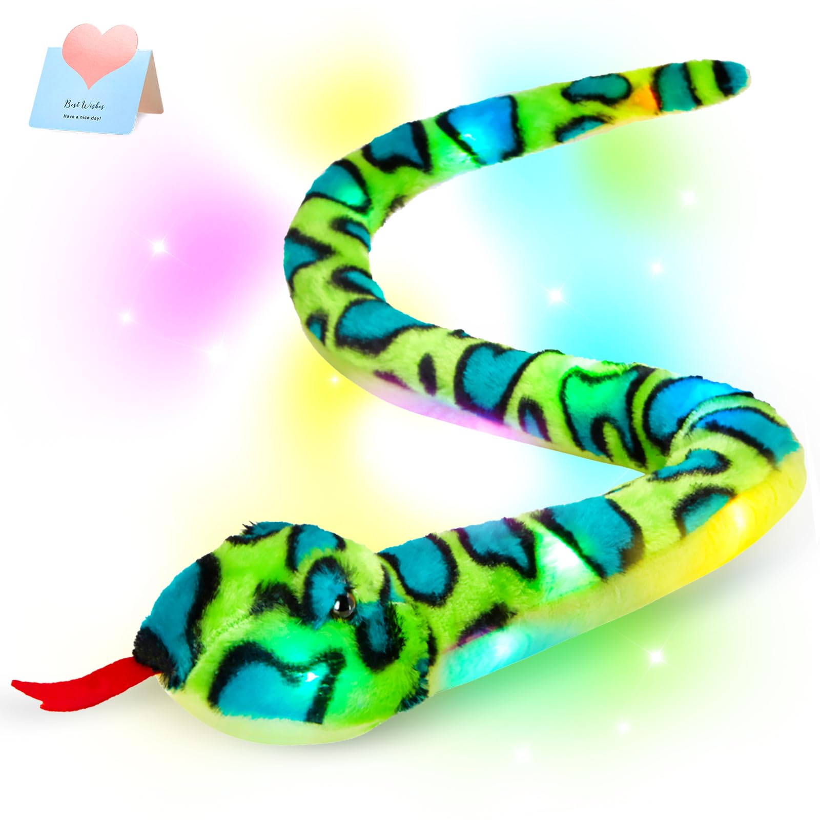 Houwsbaby 40 Green Realistic Light Up Snake Stuffed Animal Snake Plush Toy Glowing Up Stuffed Animal for Practical Jokes,Playt