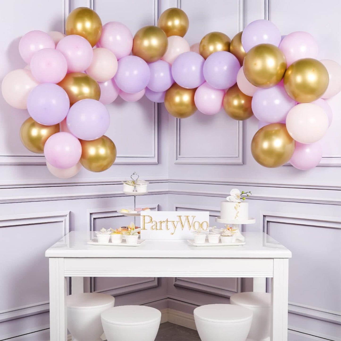 Partywoo Purple Pink Gold Balloons, 60 Pcs 12 Inch Purple Balloons, Light Pink Balloons, Gold Metallic Balloons And Pink Balloons, Purple Pink Balloons For Princess Birthday Party, Purple Baby Shower