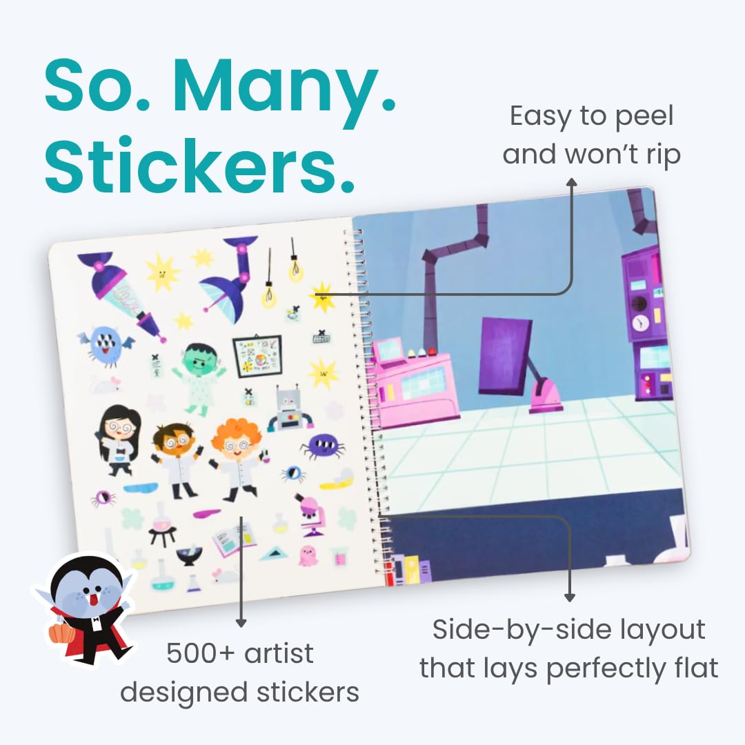 CUPKIN Halloween Sticker Books for Kids - 500+ Cute Stickers & 12 Scenes, Spooky Halloween Crafts for Ages 4-8