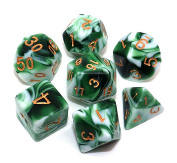 CREEBUY Polyhedral DND Dice Set Green White RPG Dice for Dungeon and Dragons D&D Pathfinder MTG Role Playing Games 7-Die Dice