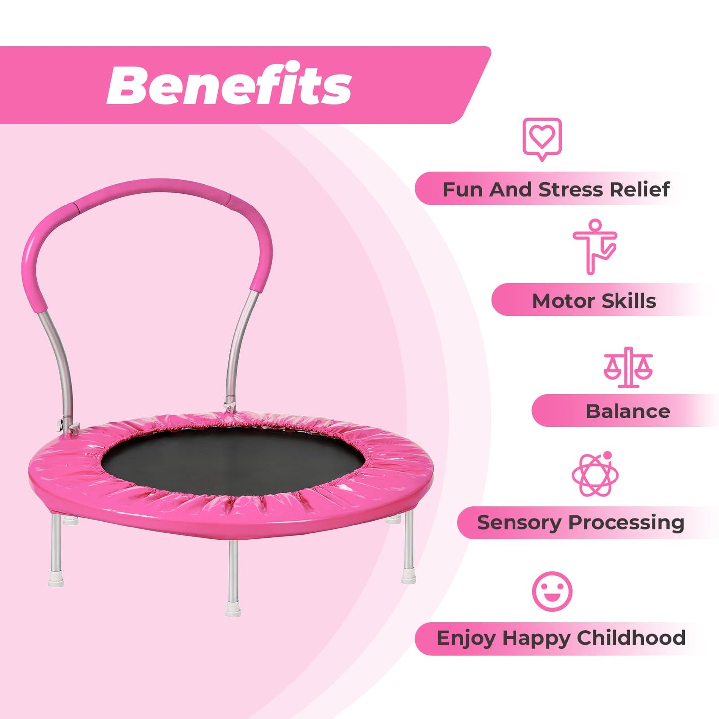 Roinoim 36 Inch Mini Trampoline For Kids With Handle, Indoor Round Toddler Trampoline, Pink