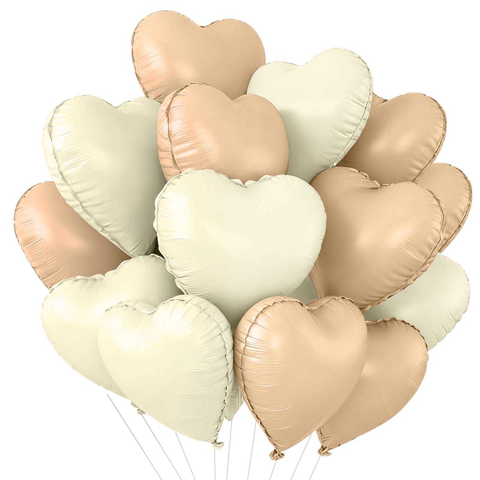 TONIFUL 30Pcs 18 Inch Caramel Cream White Balloons Cream White Heart Shape Foil Mylar Banners Decoration for Birthday Valentine