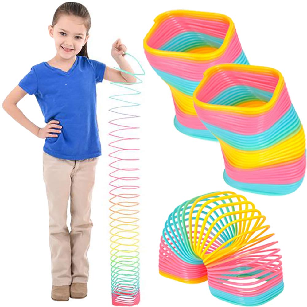 The Dreidel Company Jumbo Square Coil Spring Rainbow, Party Favor For Kids, 4.75' (120Mm) Individually Wrapped (2-Pack)