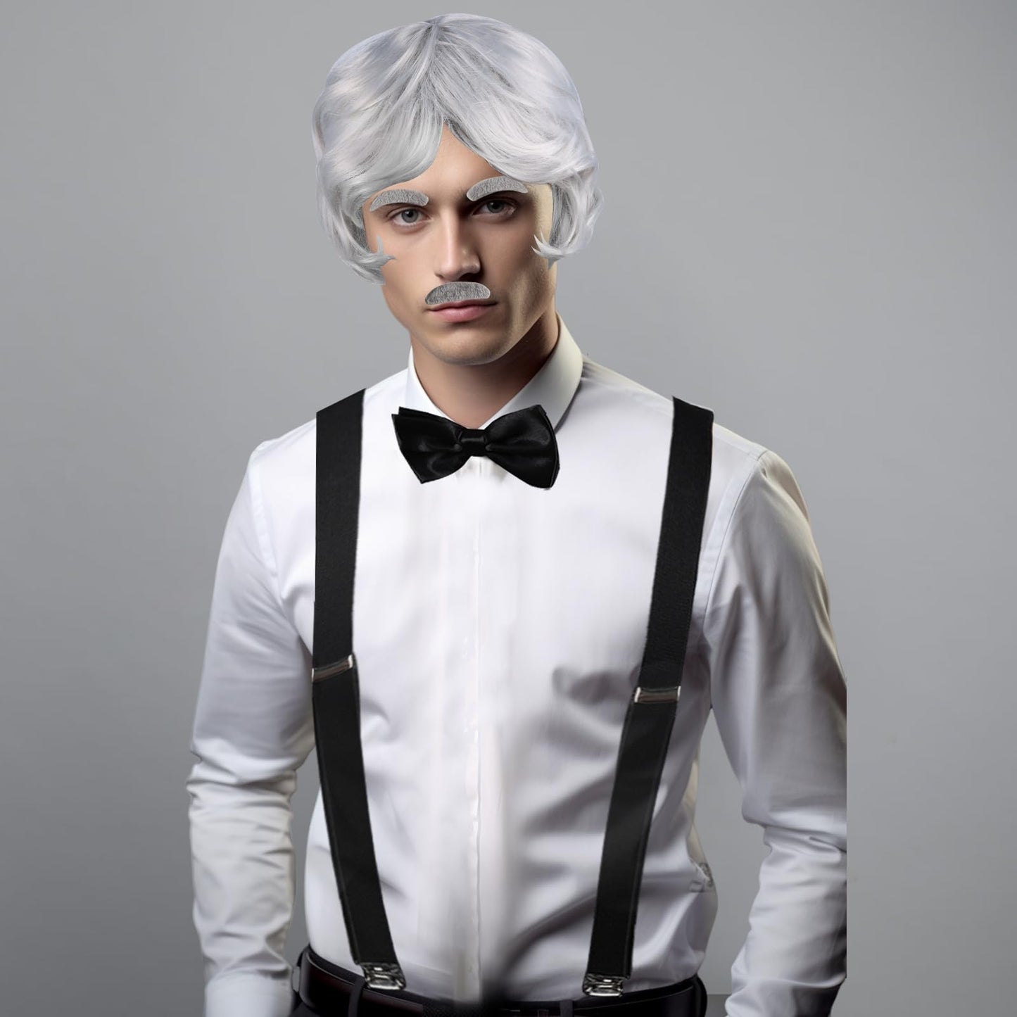 Fraiieon 1920S Old Man Costume Set For Kids - 100Th Day Of School Grandpa Cosplay Accessories (Wig, Glasses, Bow Tie, Suspenders