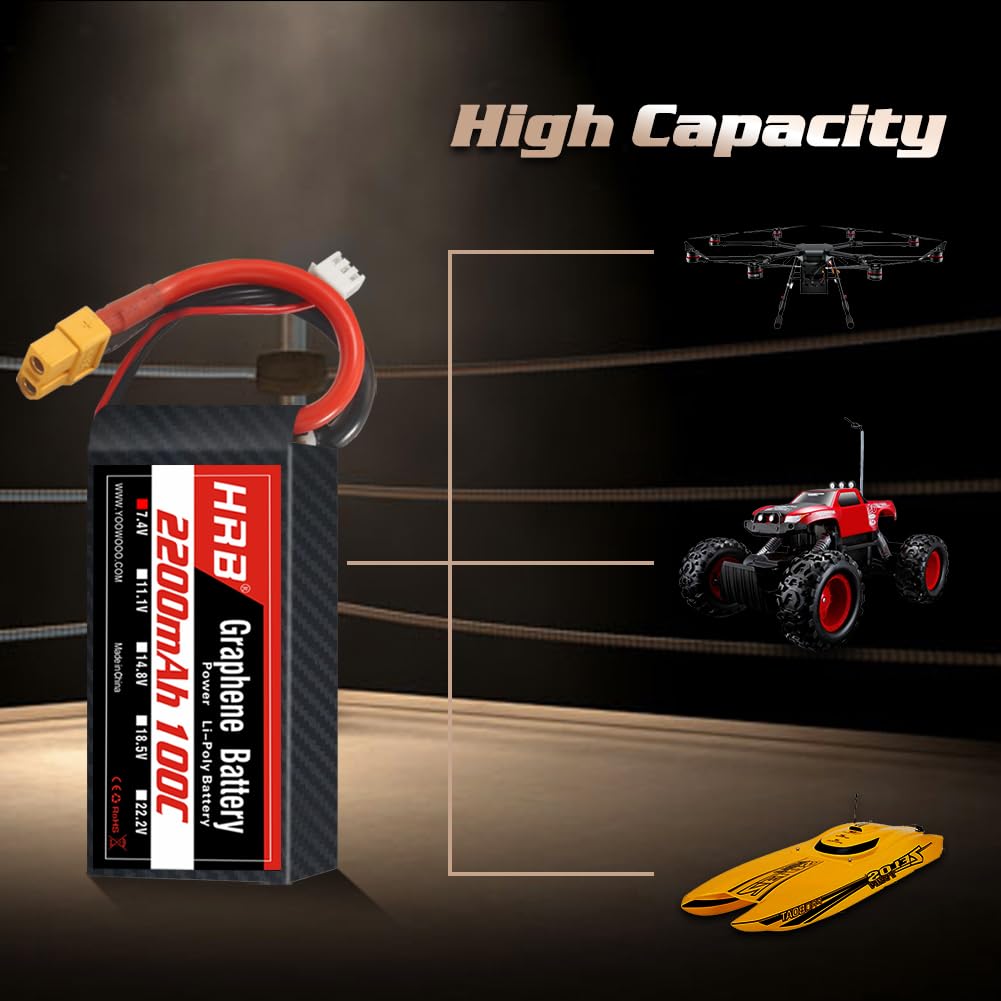 HRB Graphene 2S 2200mAh Lipo Battery 100C 7.4V XT60 RC Lipo Battery Compatible with RC Car RC Truck RC Boat RC Airplane RC Helic