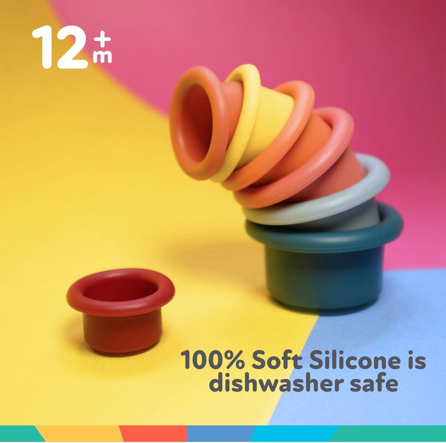 Nuby Stacking Soft Silicone Cups Interactive Toy, Promotes Coordination, Seven Piece (Colors May Vary)
