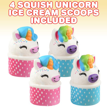 Artcreativity Squish Unicorn Ice Cream Scoop Toys For Kids, Set Of 4, Super Soft Slow Rising Squeeze Toys, Stress Relief Sensory Toys, Great Party Favors, Goody Bag Fillers For Children