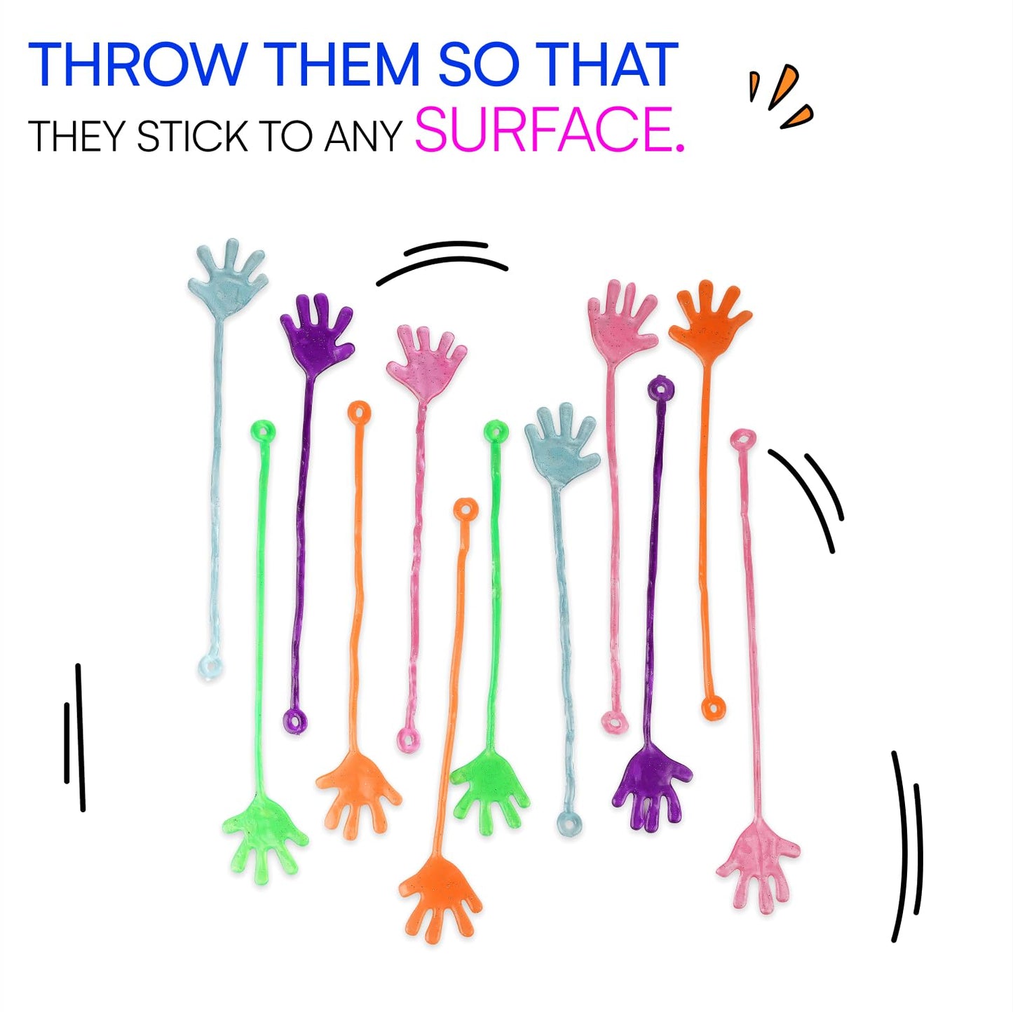 Neliblu Sticky Fingers - Fun Toys - Party Favors - Stocking Stuffers - 24 Count Wacky Fun Stretchy Glitter Sticky Hands, Party F