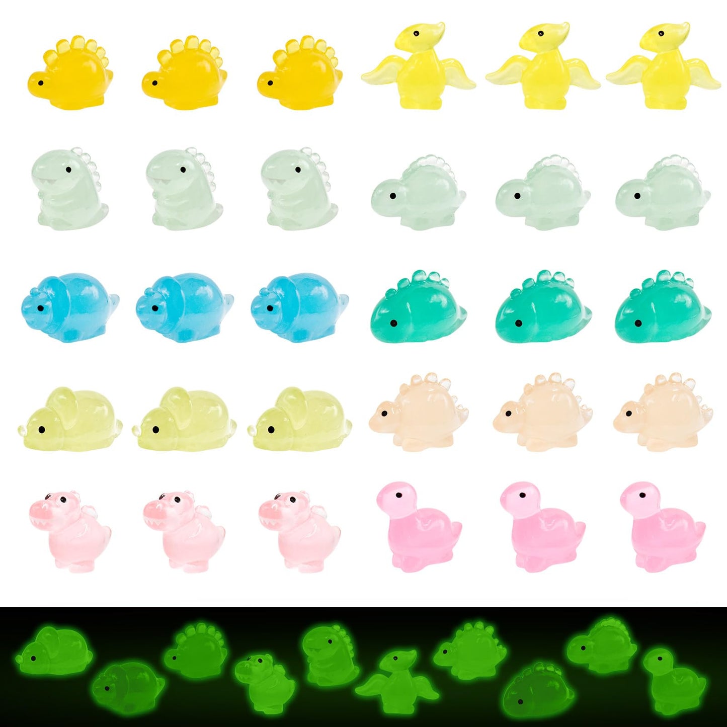 WOZADU 30 PCS Luminous Mini Resin Dinosaur Figurines for Dollhouse Decoration Tiny Resin Miniature Things for Fairy Garden Micro Landscaping Decoration Cake Toppers Decor