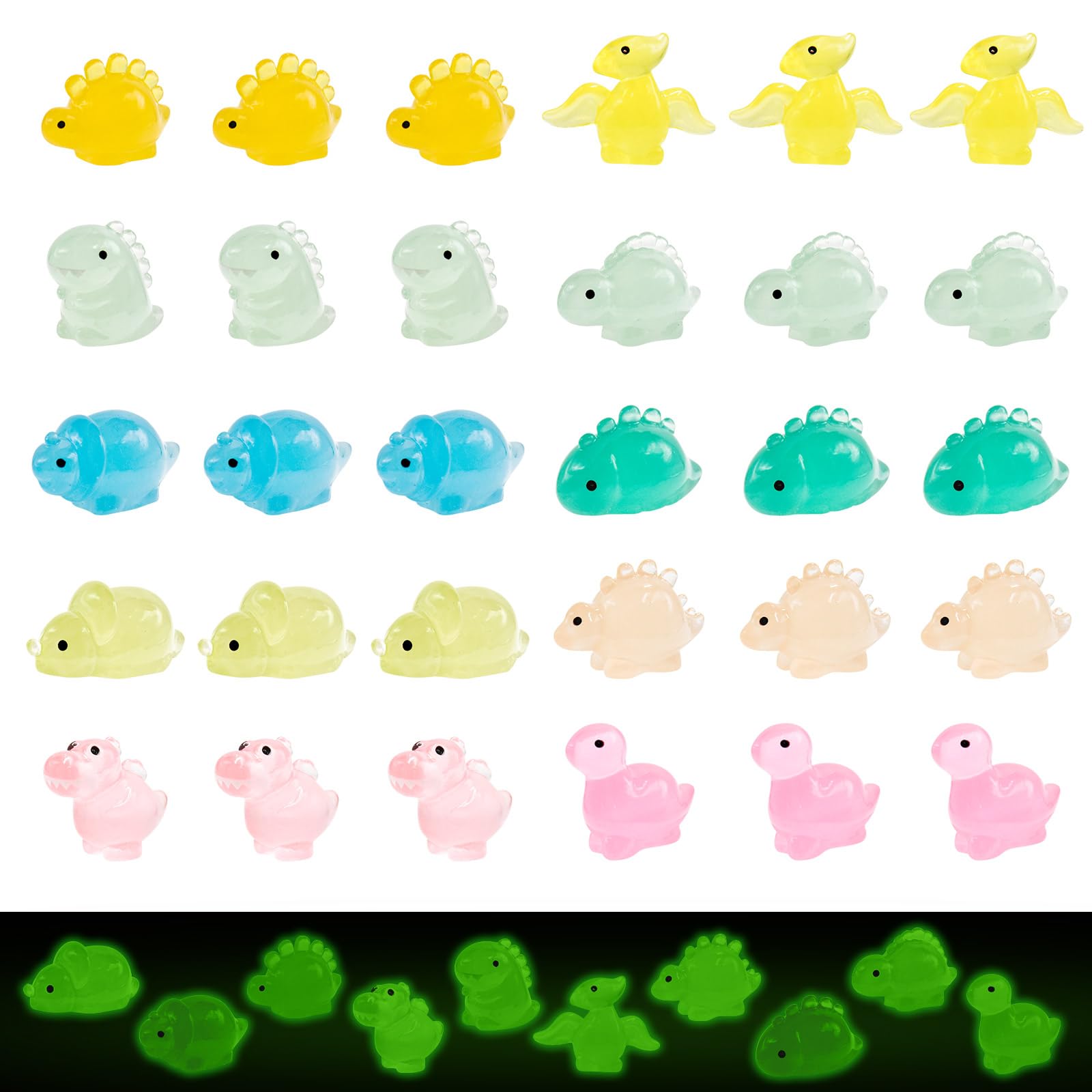 WOZADU 30 PCS Luminous Mini Resin Dinosaur Figurines for Dollhouse Decoration Tiny Resin Miniature Things for Fairy Garden Micro Landscaping Decoration Cake Toppers Decor