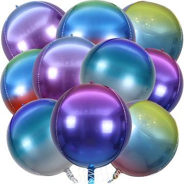 10 Pcs 22 Inch Gradient Balloons, Purple Party Decorations 4D Mylar Foil Rainbow Balloons Round Sphere Foil Balloon, Great For B