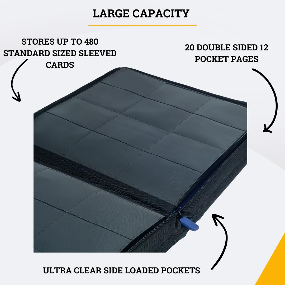 Card Guardian - 12 Pocket enhanced Binder with Zipper for 480 Cards Trading Card Games TCG (Blue) Perfect Card Binder Yugioh Cards MTG Binder Sports Card Binder