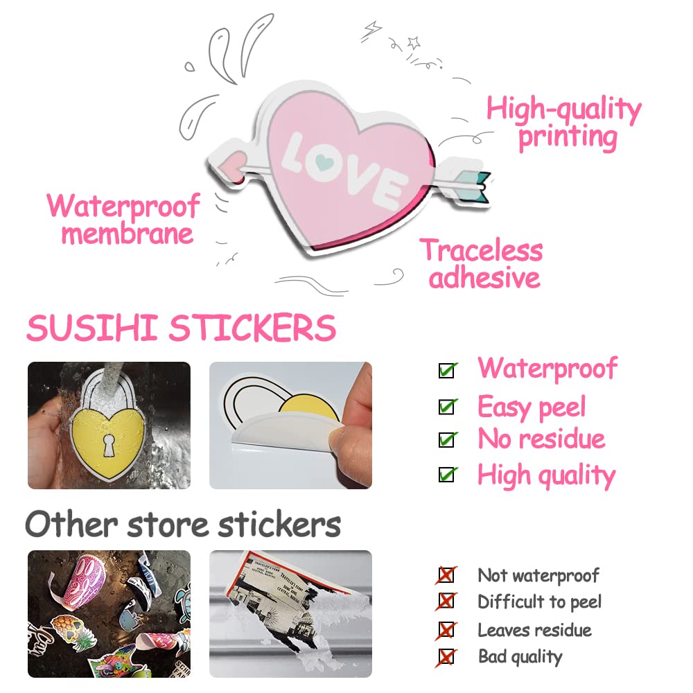 Sushi Valentine Stickers For Kids Adults Love Stickers For Scrapbooking Valentines Day Stickers Waterproof Stickers Bulk(50Pcs)