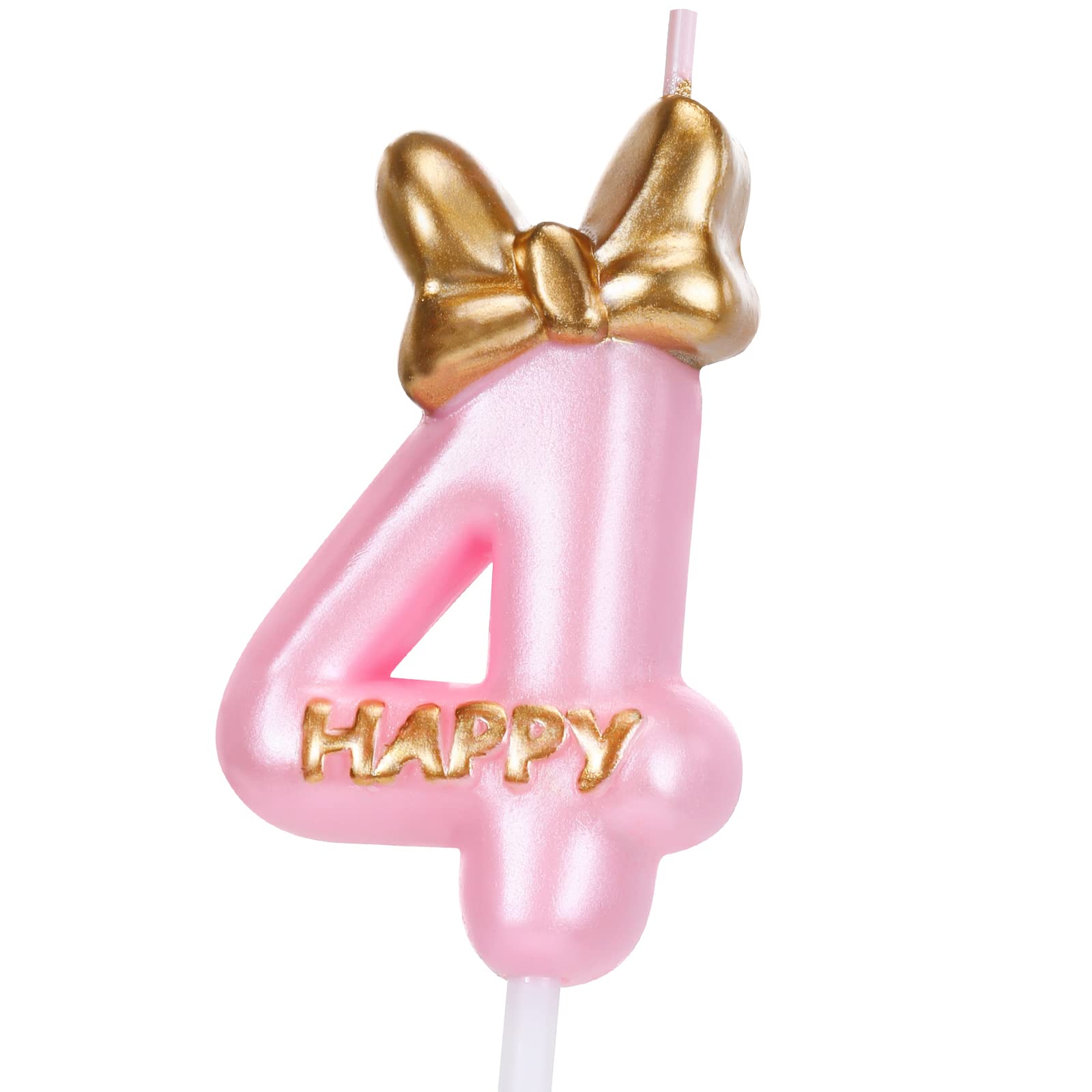 Nuanchu Pink Number 4 Candle Girl Happy Birthday Topper, for Birthday Cake Baking Celebration Reunions Anniversary Party Supplie