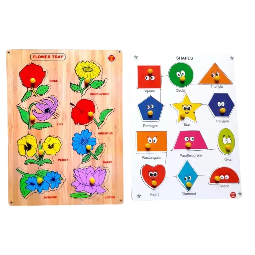 Asiya Enterprises Puzzle Combo of Wooden Flowers with Smiley Shape Puzzle Board Picture for Unisex Kids