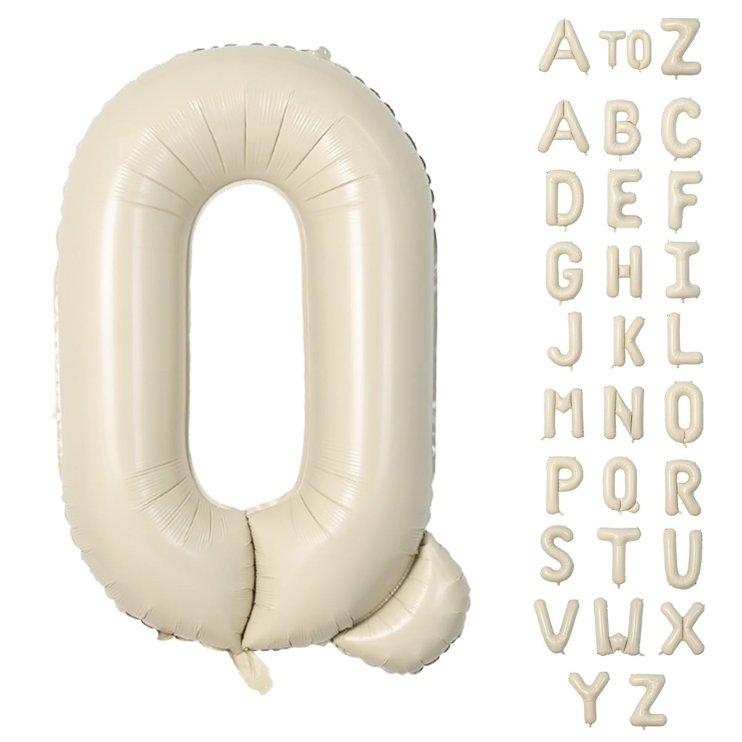 Biapian 40 Inch Letter Q Balloons, Giant Cream Q Foil Balloon, Big Single Alphabet A-Z Balloons, Beige Large Aluminum Q Balloons