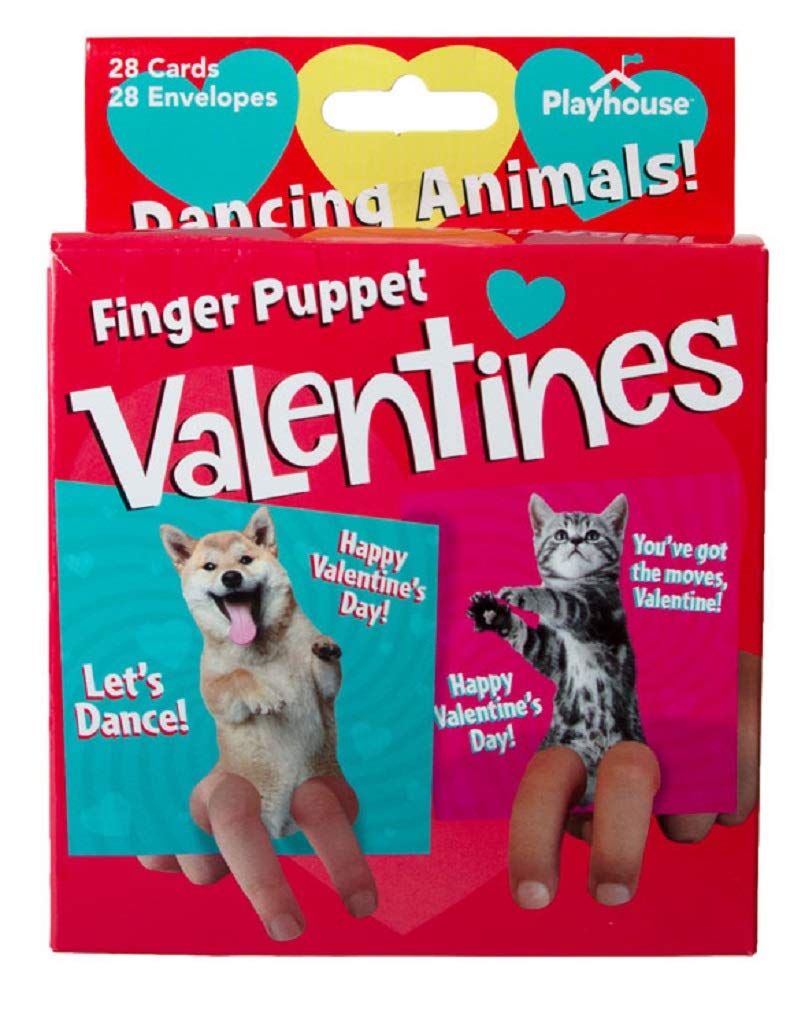 Playhouse Dancing Animals Finger Puppets 28 Card Valentine Exchange Box For Kids