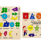 Wooden Geometric Shapes & Colors Learning Puzzle Boards 2 Pack Combo  Educational Montessori Peg Puzzles Set With Knobs For Tod