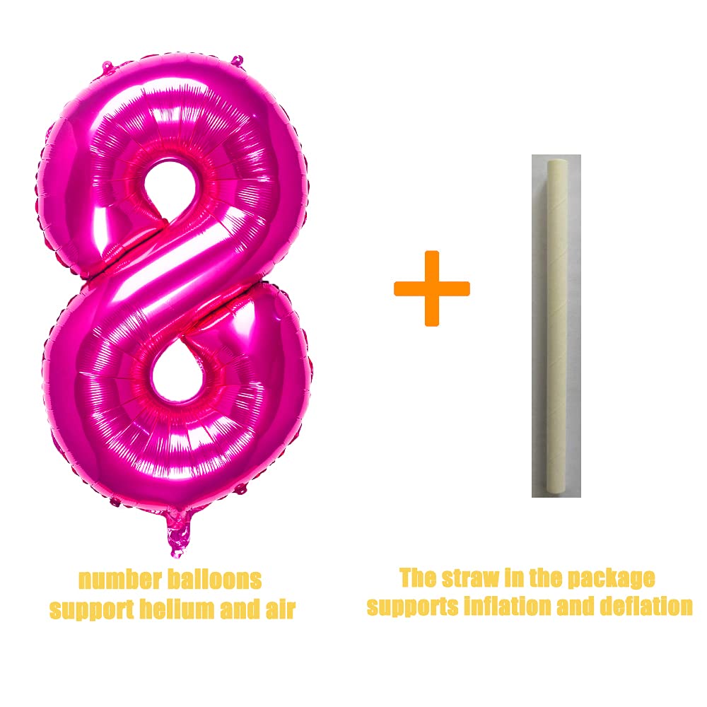 32 Inch Pink Number 8 Balloons Foil Ballon Digital Birthday Party Decoration Supplies (Pink Number 8 Balloon)