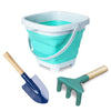 Okgd 3 Pieces Collapsible Beach Bucket For Kid Toddler,Toddler Outdoor Toys Shovel And Rake Made Of Metal For Kids Beach Travel