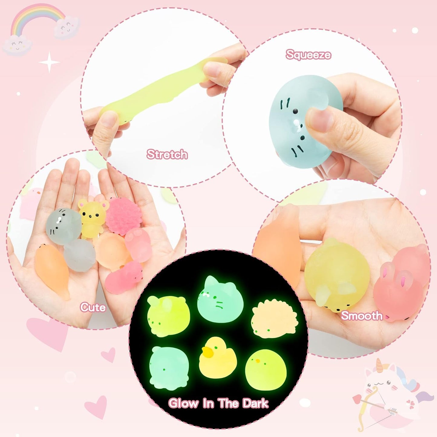 Haooryx Valentine'S Day Cards With Mochi Toys Glow In The Dark Squeeze Mochi Toys Mini Kawaii Animals Stress Relief Anxiety Toys