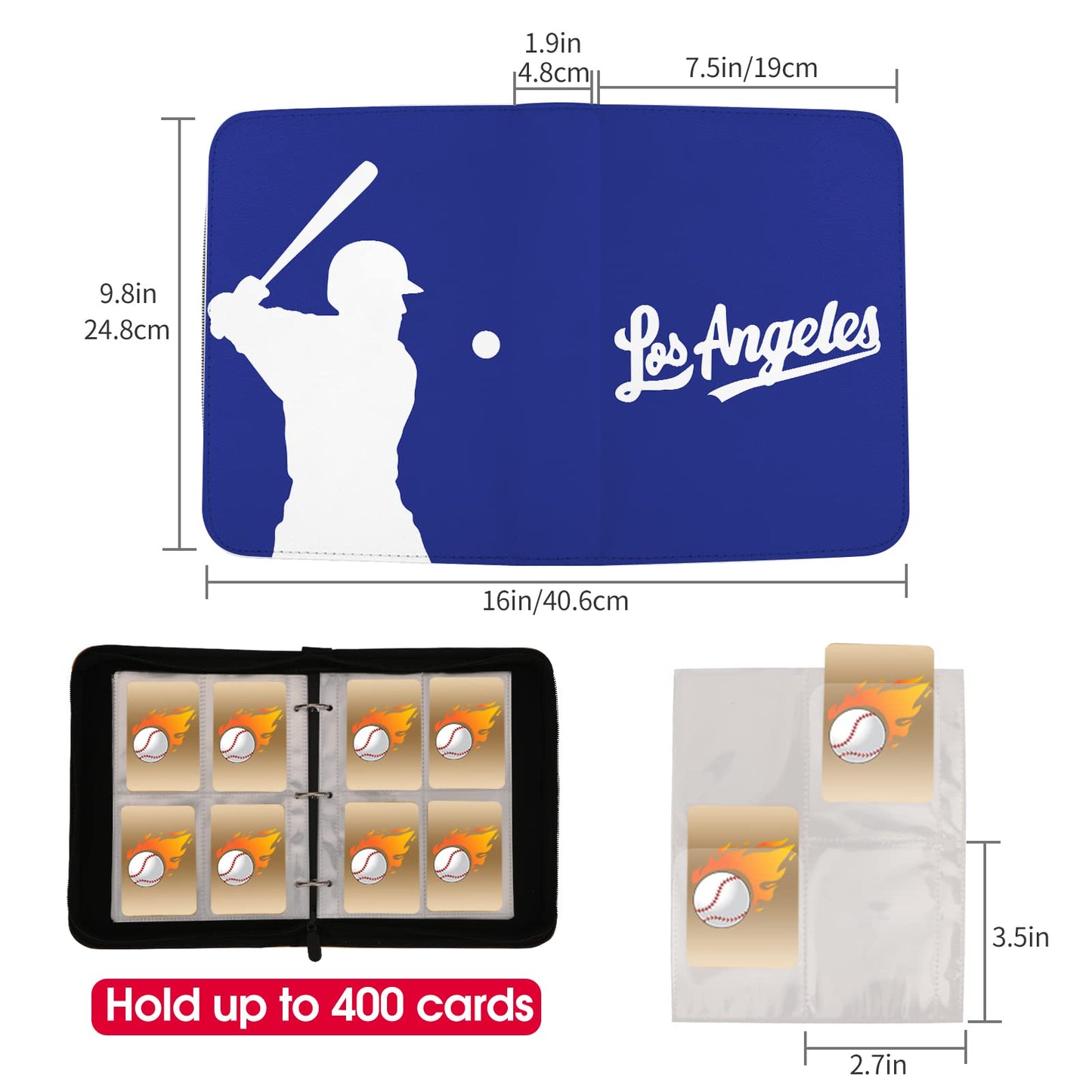 Baseball Card Binder With Sleeves 400 Pocket, Los Angeles Baseball Card Holder For Trading Cards Baseball Collector Album Sports