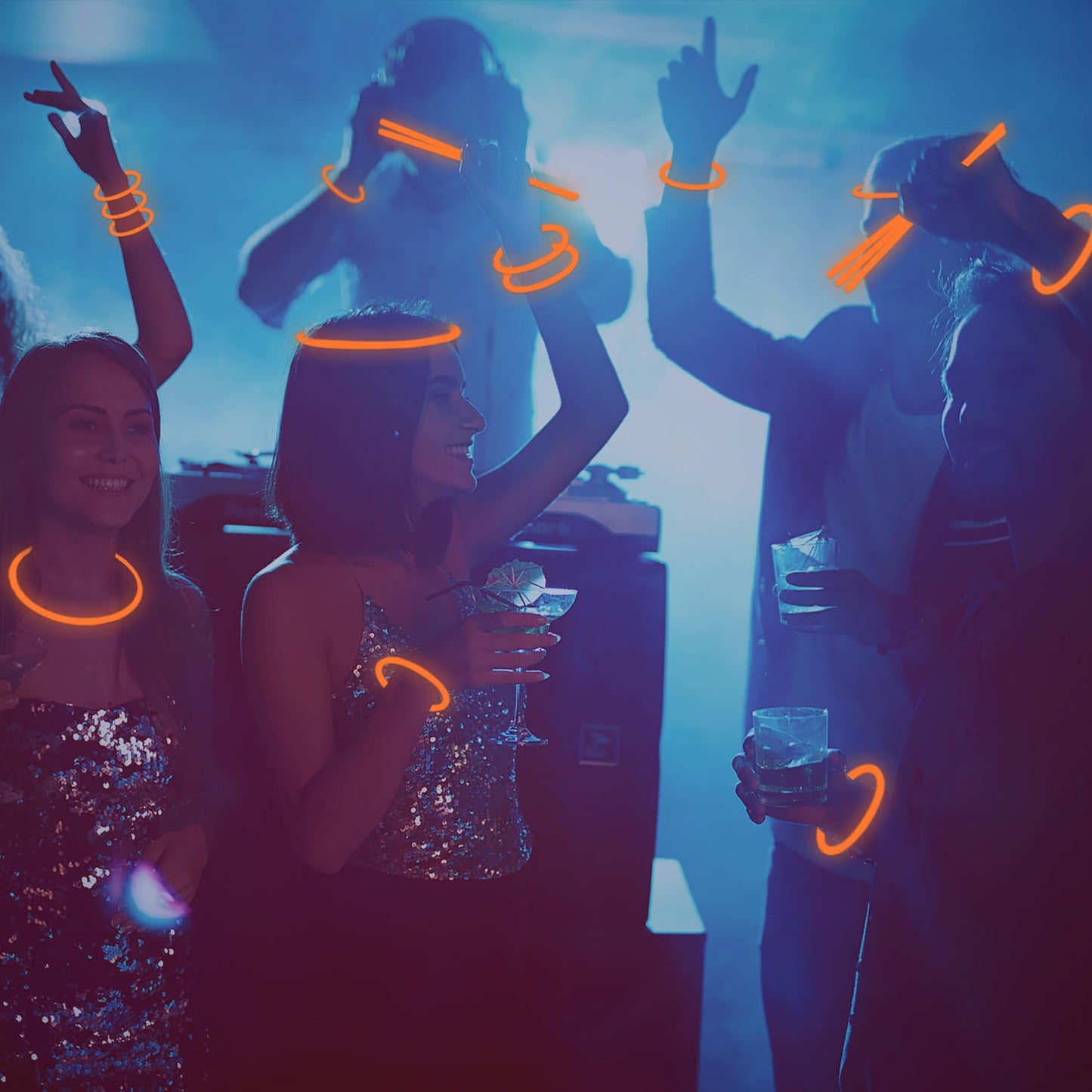 Yofobu Orange Glow Sticks Light Up Bracelet Necklaces Bulk 50Ct 8' Glowsticks With Connectors 4Th Of July Neon Party Supplies For Hawii Carnival Halloween Christmas Easter Birthday