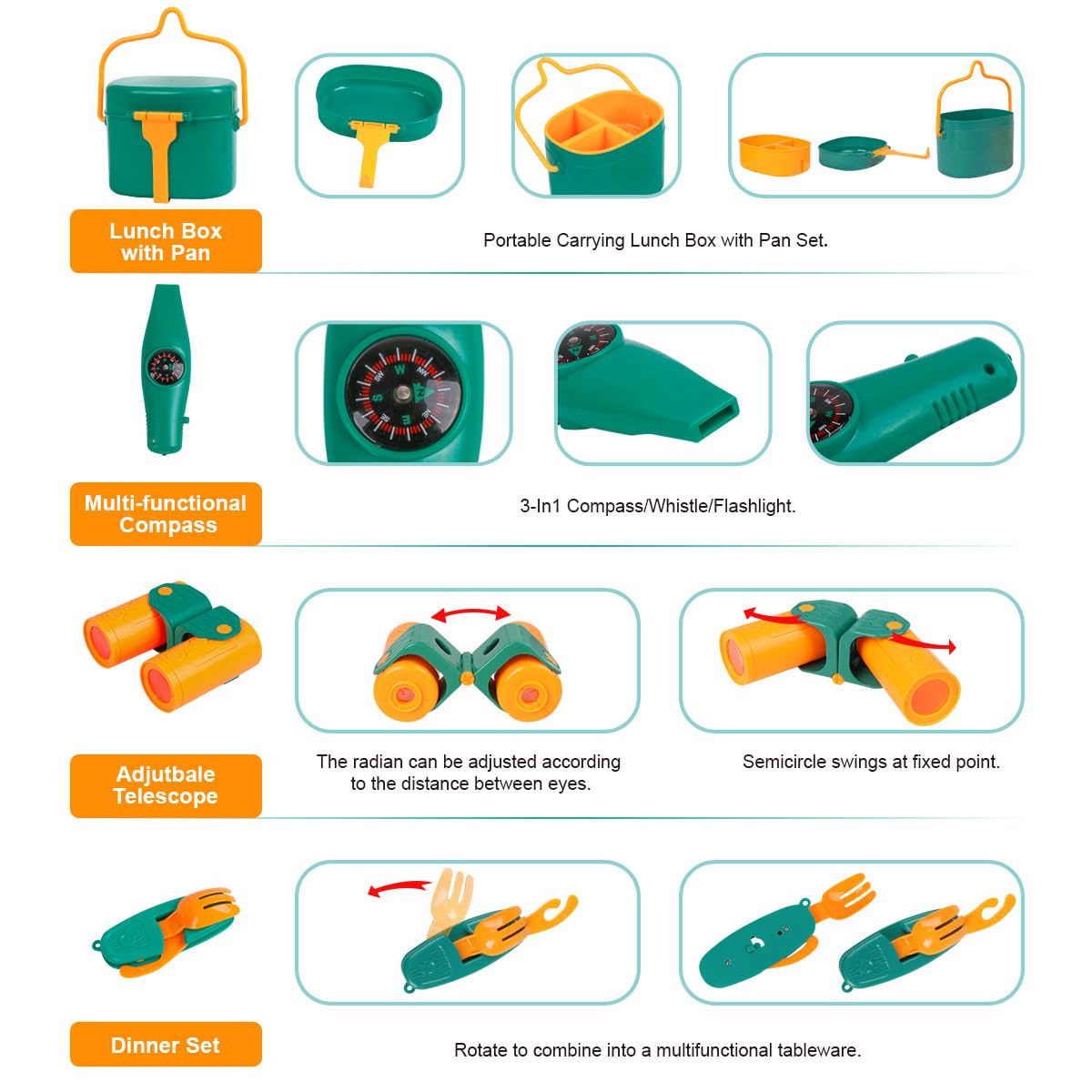 Meland Kids Camping Set With Tent - Camping Toys For Boys Kids With Campfire, Camping Gears For Indoor Outdoor Pretend Play, Gift Idea For Boys Age 3,4,5,6 Year Old For Birthday Christmas (Green)