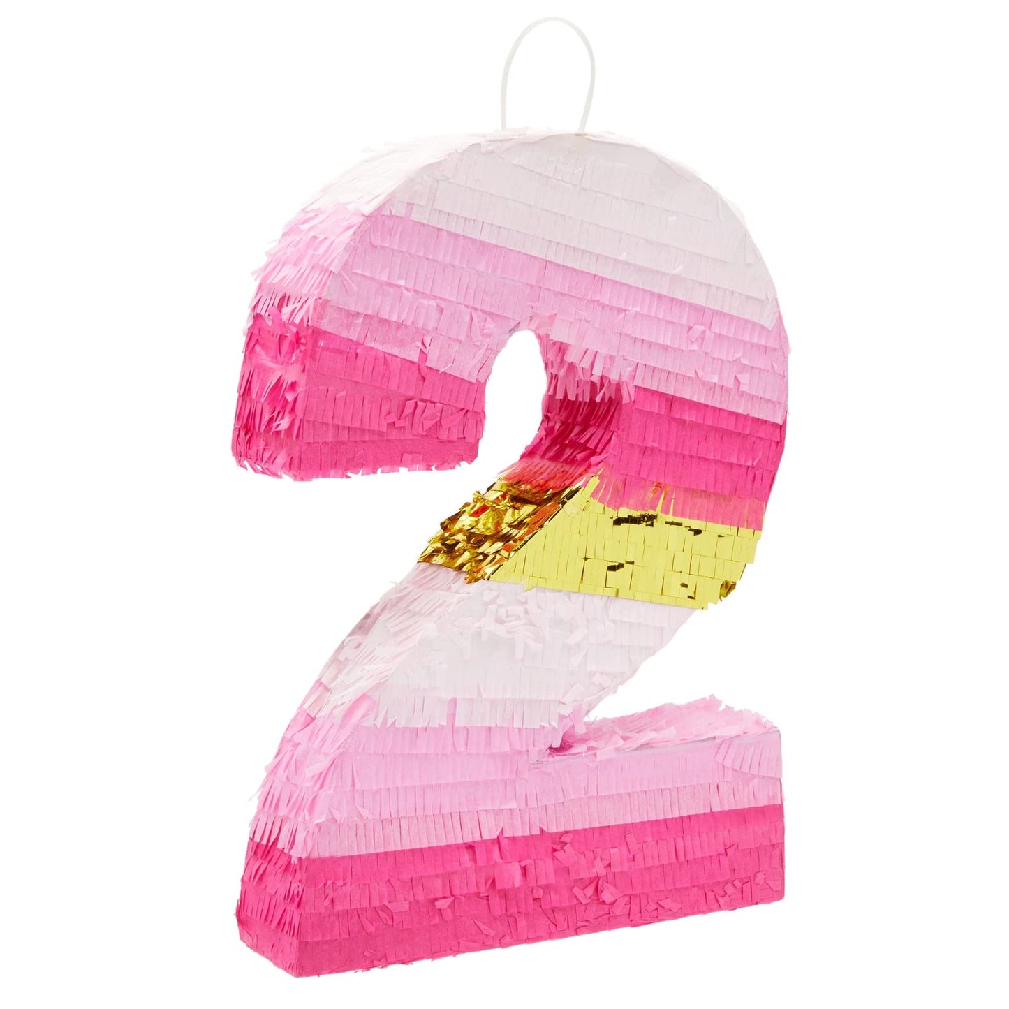 Blue Panda Number 2 Pinata (16.5X11X3In) - Pink & Gold String Pinata For Girls 2Nd Birthday Decoration