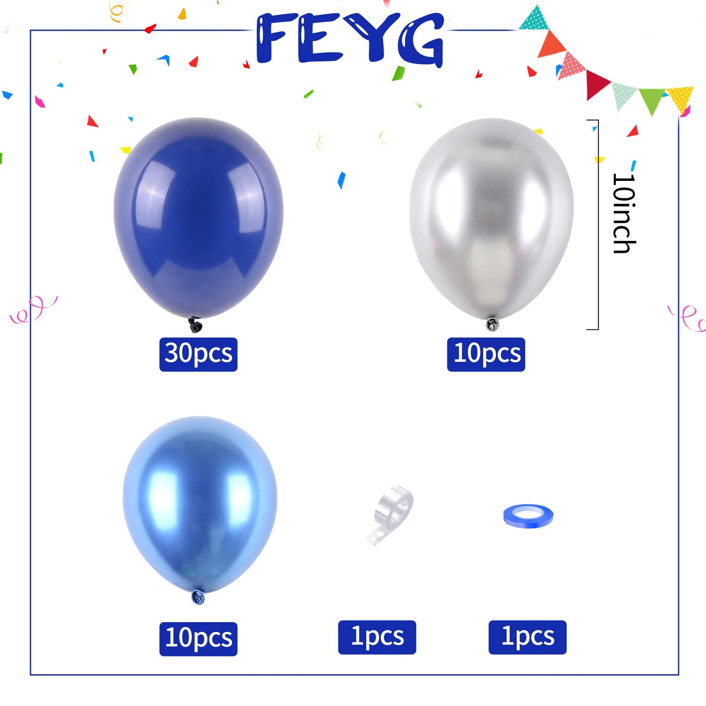 FEYG Navy Blue Silver Latex Balloons - 50PCS Party Decorations for Birthdays, Baby Showers, Engagements