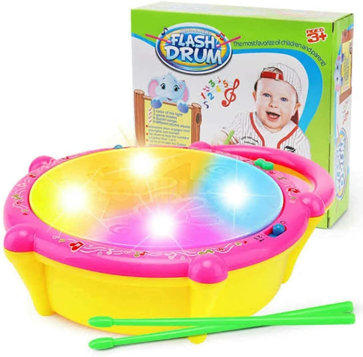 Famous Quality Colorful 3D Musical Flash Drum With Lights Toys For Kids, Music Baby Toy For 3 Years And Up, Multicolour